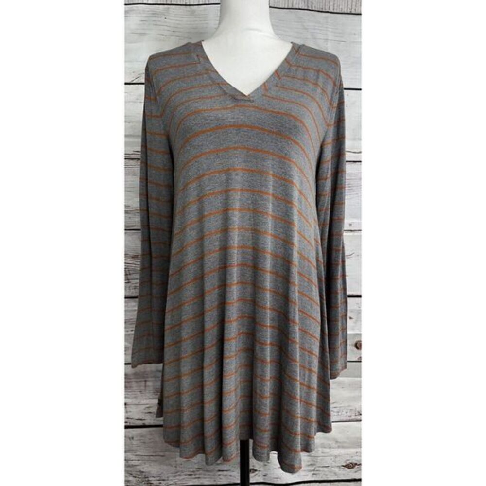 Matilda Jane Knit Gray Orange Stripe Size Large‎ Long Sleeve Woman's Pullover